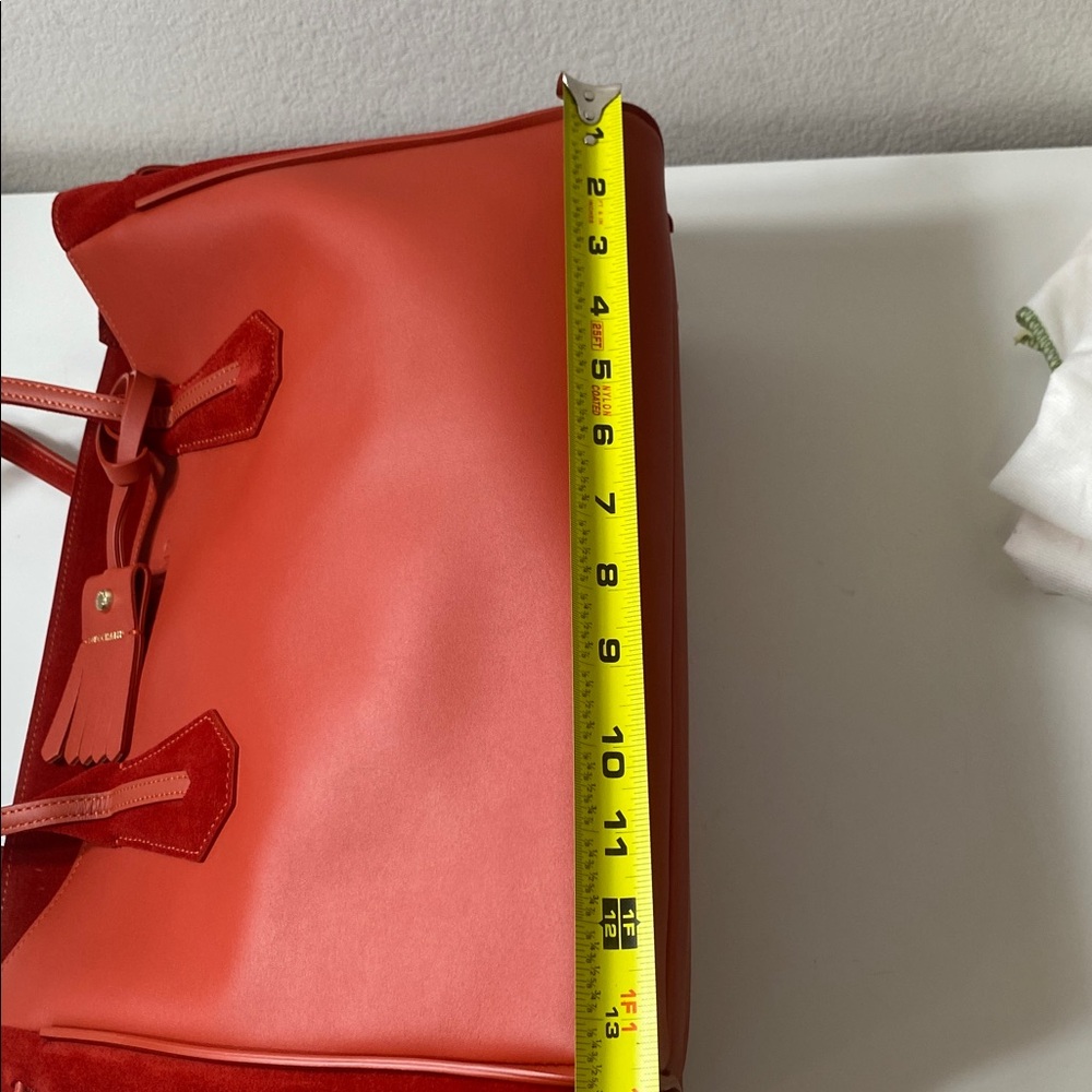 Longchamp Penelope Red Soft Leather & Suede Large Tote Bag - Picture 10 of 15